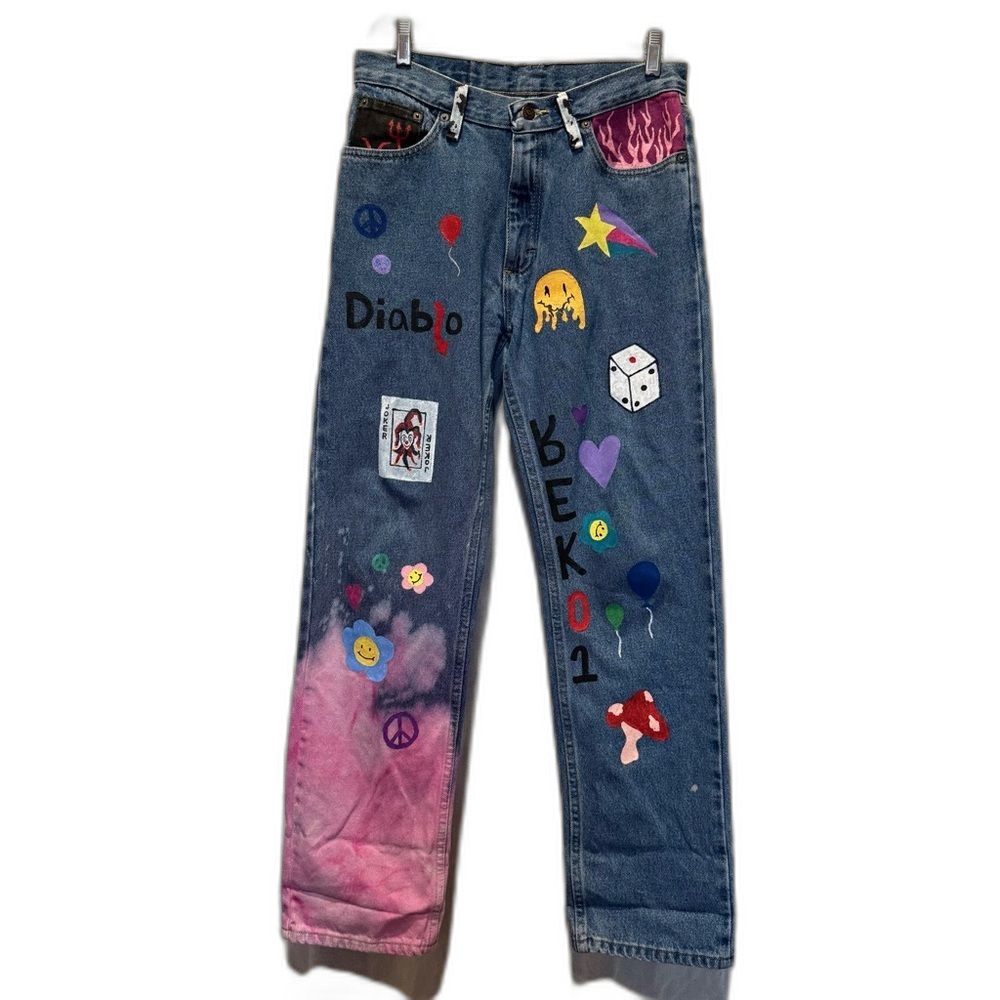 Hand Painted Upcycled Denim Jeans Magellan 30x30 Streetwear Indie
